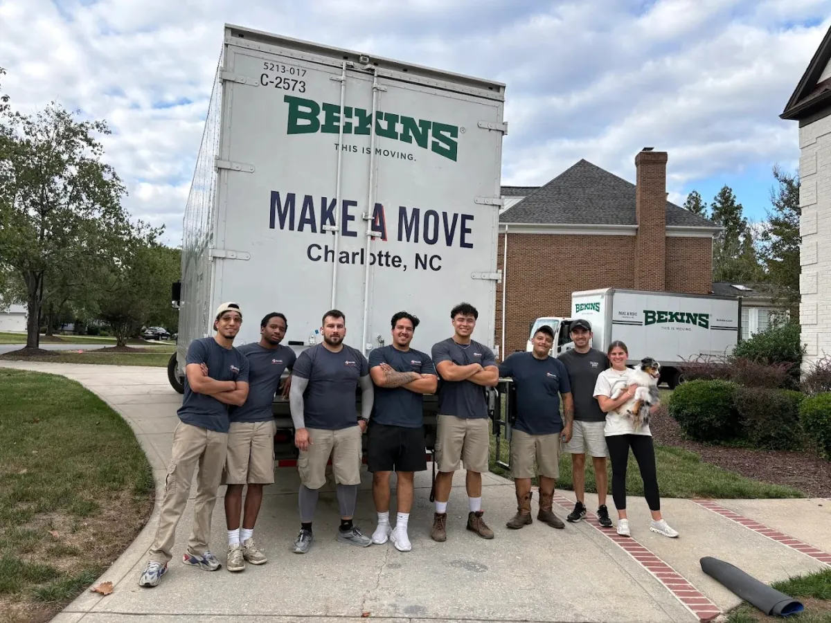 Make A Move crew in front of a Bekins truck at a Charlotte home